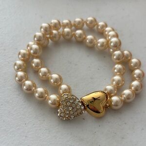 Joan Rivers Vintage Pearl Double Strand Bracelet w/Heart Clasp